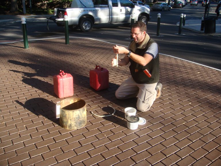Testing the water permeable capacity of clay pavers
